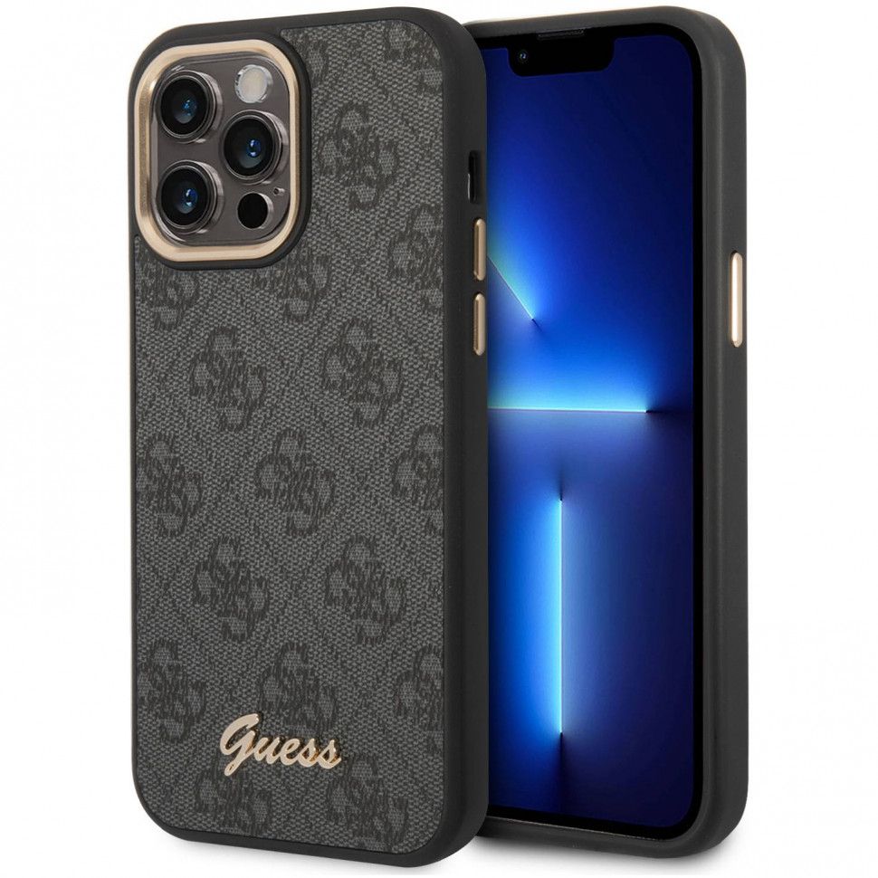 Чехол-накладка Guess 4G Script metal logo Hard для iPhone 14 Pro Max, полиуретан, черный— фото №0