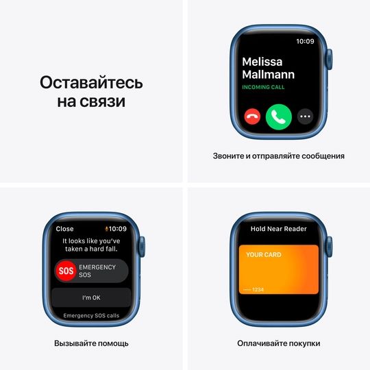 Apple Watch Series 7 GPS 41mm (корпус - синий, спортивный ремешок цвета синий омут, IP67/WR50)— фото №5