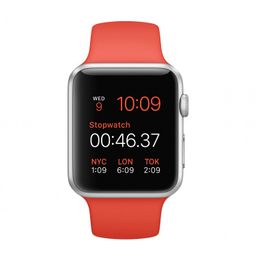 Apple Watch Sport (MLCF2) - 38 мм, серебристый алюминий, оранжевый спортивный ремешок— фото №2