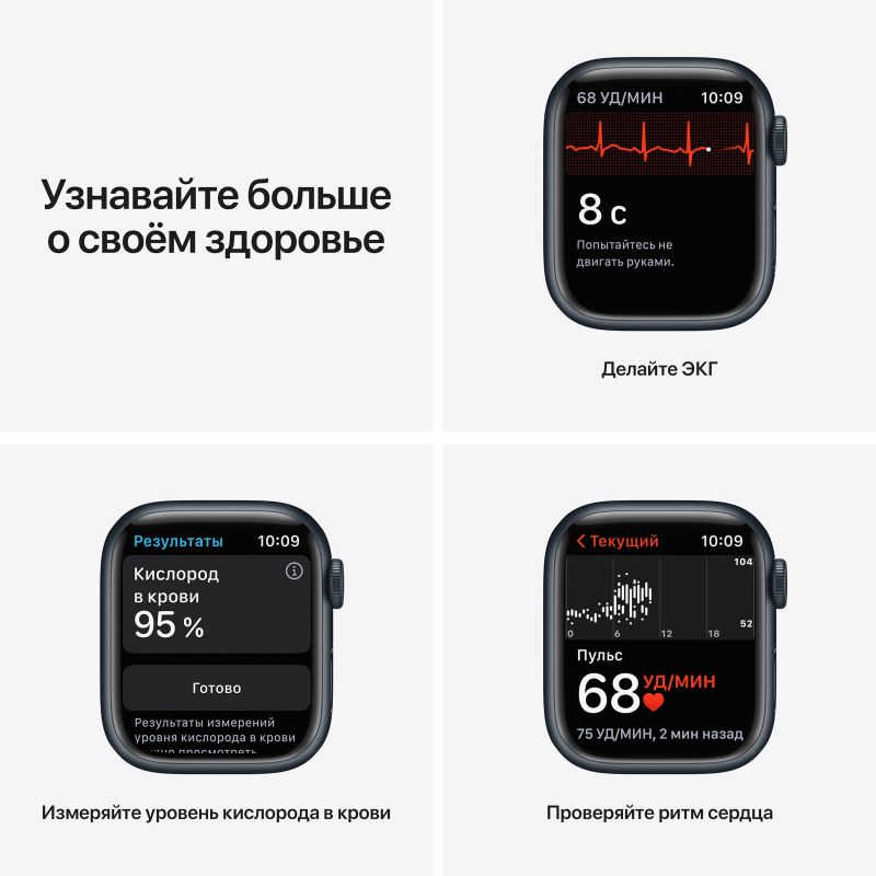 Apple Watch Nike Series 7 GPS 41mm (корпус - темная ночь, спортивный ремешок Nike цвета антрацитовый/черный, IP67/WR50)— фото №6