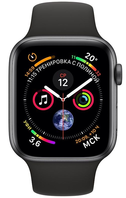 Apple Watch Series 4 (MU672RU/A) - 40 мм, алюминий «серый космос», спортивный браслет черного цвета— фото №1