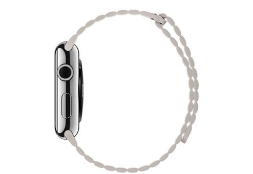 Apple Watch (MMFV2) - 42 мм, нержавеющая сталь, белый кожаный ремешок— фото №1