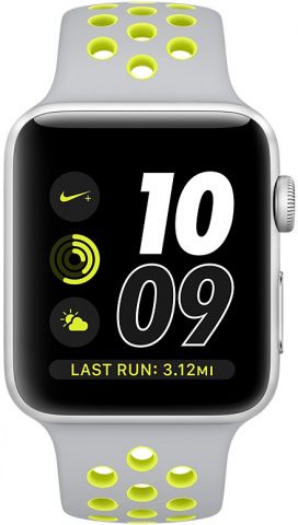 Apple Watch Nike+ (MNYQ2RU/A) - 42 мм, серебристый алюминий, спортивный ремешок Nike цвета «листовое серебро/салатовый»— фото №1