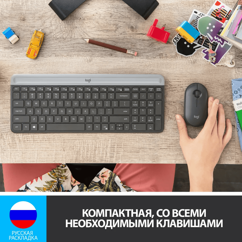 Клавиатура и мышь Logitech MK470 Slim Wireless, серый— фото №3