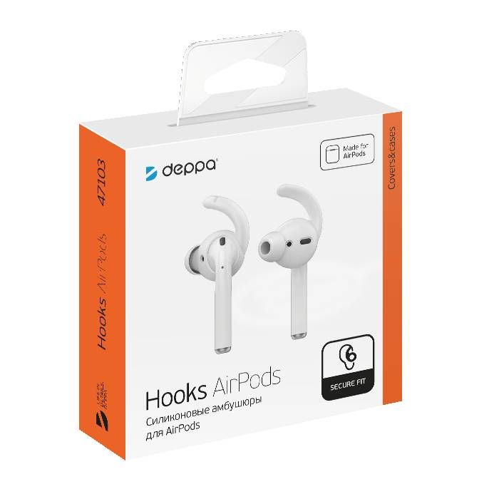 Силиконовые амбушюры Deppa Hooks для AirPods, 2 пары, цвет белый— фото №8