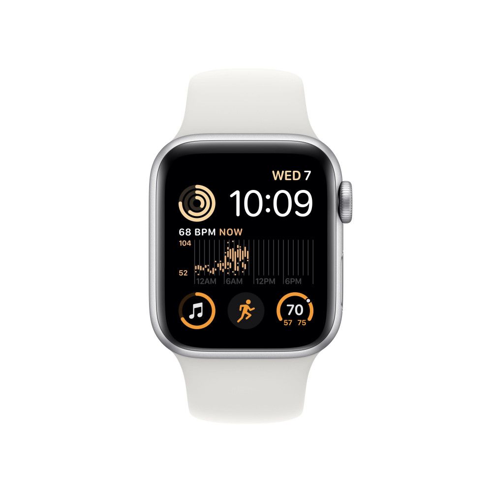 Apple Watch SE 2 GPS 40mm (корпус - серебристый, спортивный ремешок белого цвета)— фото №2