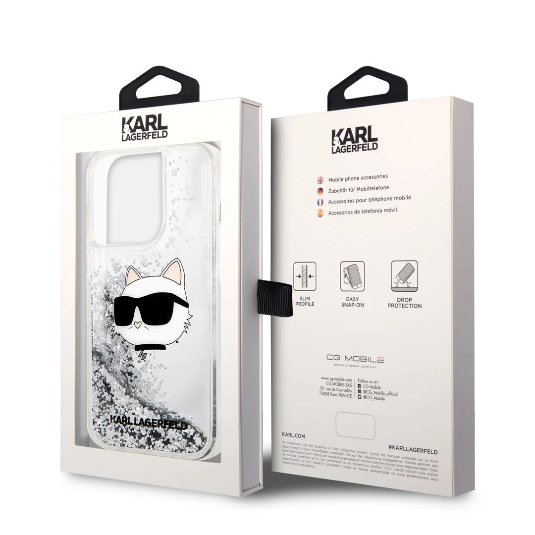 Чехол-накладка Lagerfeld Liquid Glitter NFT Choupette head Hard для iPhone 15 Pro Max, силикон, серебристый— фото №3