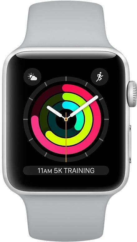 Apple Watch Series 3 (MQKU2RU/A) - 38 мм, серебристый алюминий, спортивный ремешок дымчатого цвета— фото №1