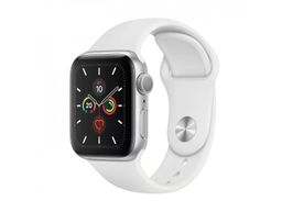 Apple Watch Series 5, 44 мм, алюминий серебристого цвета, спортивный ремешок белого цвета— фото №0