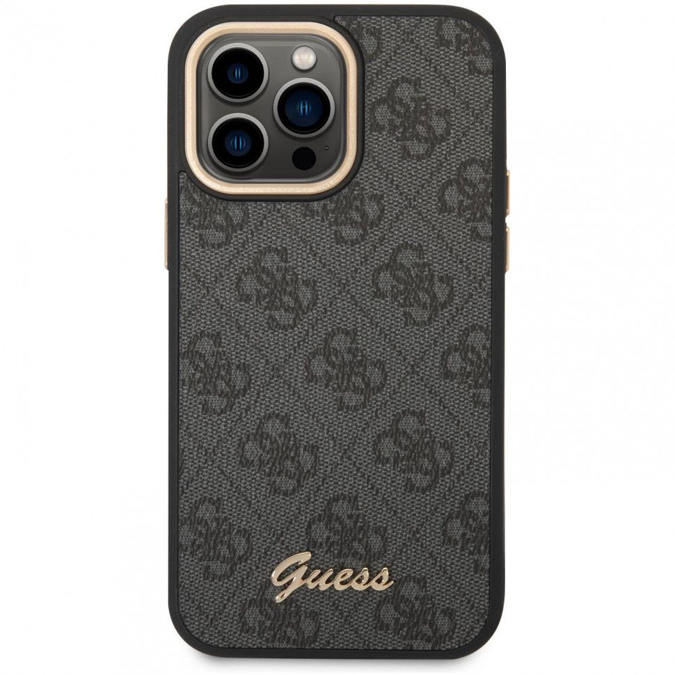 Чехол-накладка Guess 4G Script metal logo Hard для iPhone 14 Pro Max, полиуретан, черный— фото №2