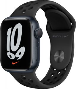 Apple Watch Nike Series 7 GPS 41mm (корпус - темная ночь, спортивный ремешок Nike цвета антрацитовый/черный, IP67/WR50)— фото №0