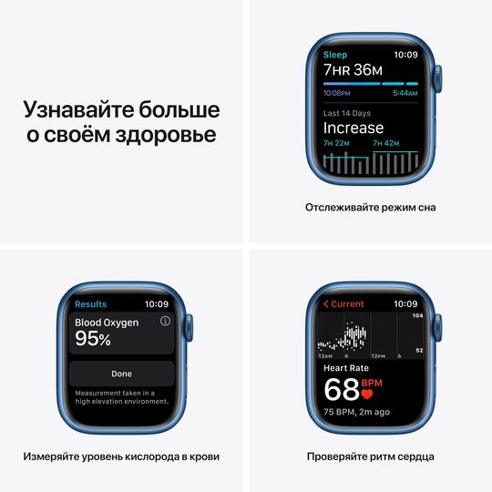 Apple Watch Series 7 GPS 41mm (корпус - синий, спортивный ремешок цвета синий омут, IP67/WR50)— фото №3