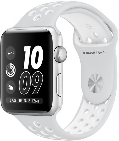 Apple Watch Nike+ (MQ172RU/A) - 38 мм, серебристый алюминий, спортивный ремешок Nike цвета «чистая платина/белый»— фото №0