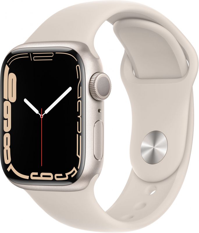 Apple Watch Series 7 GPS 41mm (корпус - сияющая звезда, спортивный ремешок цвета сияющая звезда, IP67/WR50)— фото №0