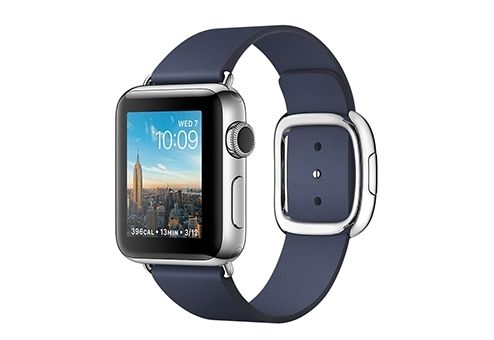 Apple Watch Series 2 (MNPA2RU/A) - 38 мм, нержавеющая сталь, тёмно-синий ремешок с современной пряжкой— фото №0