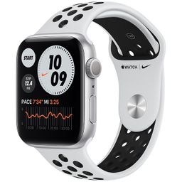 Apple Watch Nike Series 6 GPS, 44 мм, алюминий серебристый, спортивный ремешок Nike цвета «чистая платина/черный»— фото №0