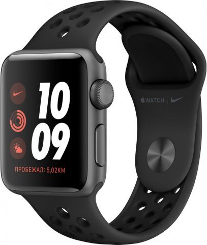 Apple Watch Nike+ Series 3 GPS (MQL42RU/A) - 42 мм, алюминий «серый космос», спортивный ремешок Nike цвета «антрацитовый/чёрный»— фото №0