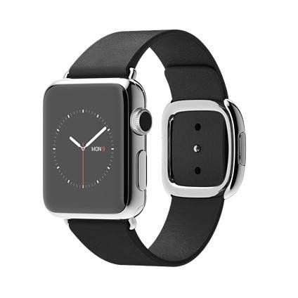 Apple Watch (MJYM2) - 38 мм, нержавеющая сталь, чёрный ремешок с современной пряжкой— фото №0