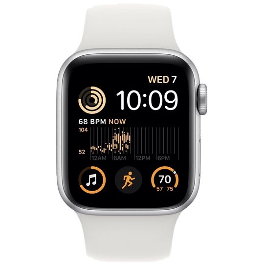 Apple Watch SE 2 GPS 40mm (корпус - серебристый, спортивный ремешок белого цвета)— фото №1