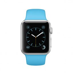 Apple Watch Sport (MLC52) - 42 мм, серебристый алюминий, голубой спортивный ремешок— фото №1