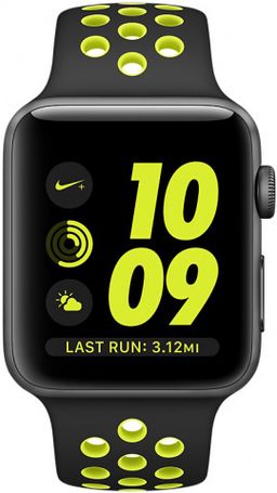 Apple Watch Nike+ (MP082RU/A) - 38 мм, алюминий «серый космос», спортивный ремешок Nike цвета «чёрный/салатовый»— фото №1