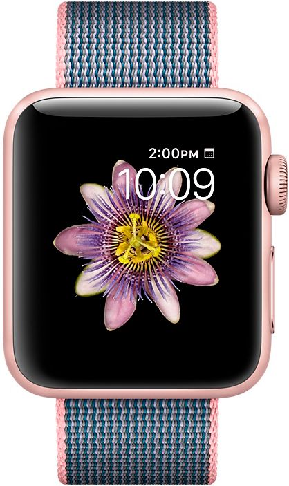 Apple Watch Series 2 (MNP02RU/A) - 38 мм, алюминий «розовое золото», ремешок из плетёного нейлона цвета «светло‑розовый/тёмно‑синий»— фото №1