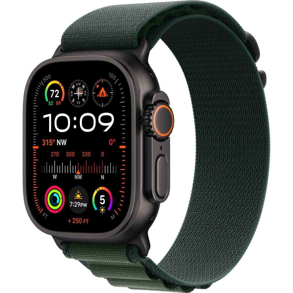 Apple Watch Ultra 2 GPS + Cellular 49mm (корпус - черный титан, ремешок Alpine Loop темно-зеленый, IP6X)— фото №0