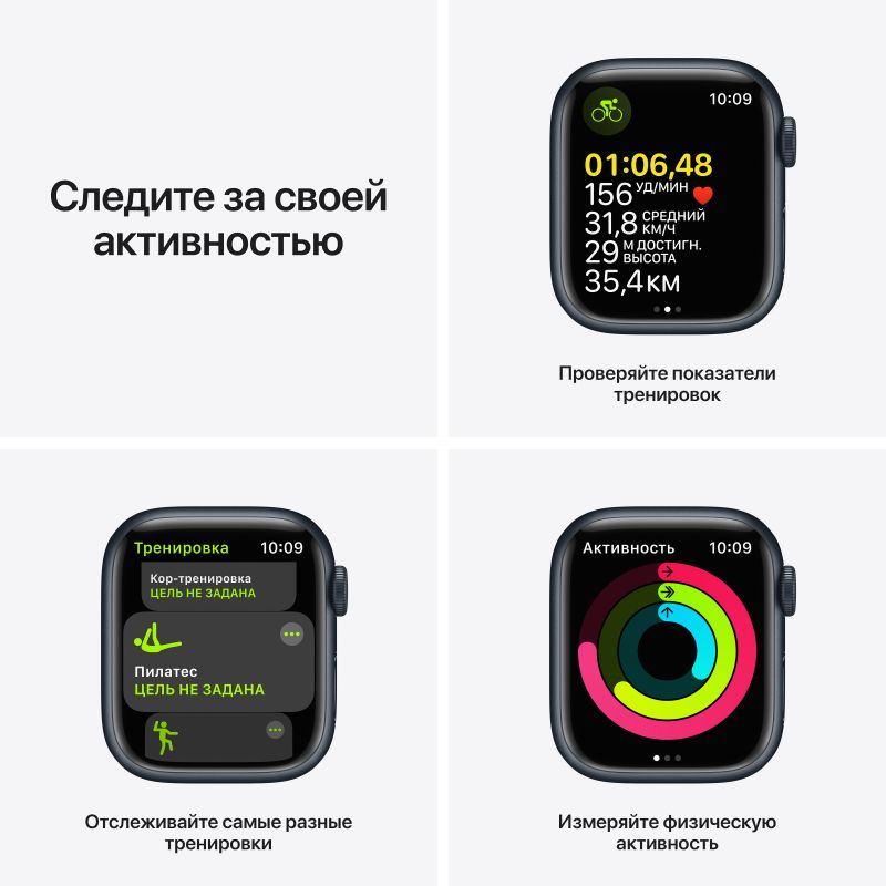 Apple Watch Series 7 GPS 45mm (корпус - темная ночь, спортивный ремешок цвета тёмная ночь, IP67/WR50)— фото №5