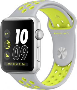 Apple Watch Nike+ (MNYQ2RU/A) - 42 мм, серебристый алюминий, спортивный ремешок Nike цвета «листовое серебро/салатовый»— фото №0