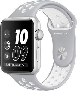 Apple Watch Nike+ (MNNT2RU/A) - 42 мм, серебристый алюминий, спортивный ремешок Nike цвета «листовое серебро/белый»— фото №0