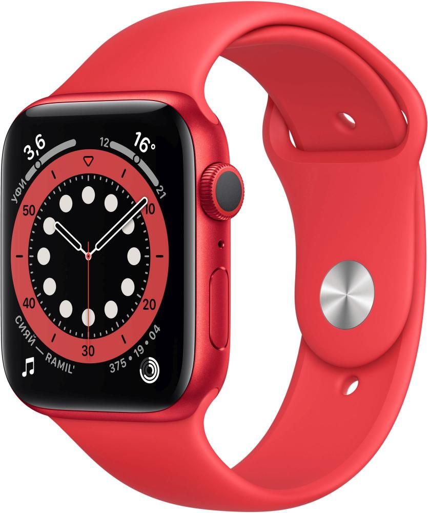 Apple Watch Series 6 GPS, 40mm, алюминий красный, спортивный ремешок красного цвета— фото №0