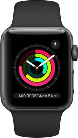 Apple Watch Series 3 (MQL12RU/A) - 42 мм, алюминий «серый космос», спортивный ремешок черного цвета— фото №1