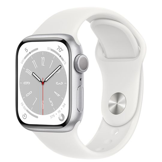 Apple Watch Series 8 GPS 45mm (корпус - серебристый, спортивный ремешок белого цвета, IP6X)— фото №0