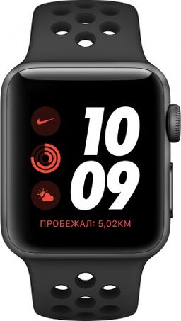 Apple Watch Nike+ Series 3 GPS (MQL42RU/A) - 42 мм, алюминий «серый космос», спортивный ремешок Nike цвета «антрацитовый/чёрный»— фото №1