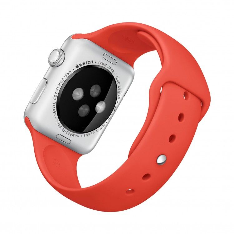 Apple Watch Sport (MMF12) - 38 мм, серебристый алюминий, спортивный ремешок абрикосового цвета— фото №4