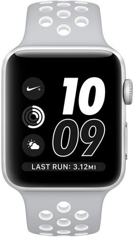 Apple Watch Nike+ (MNNT2RU/A) - 42 мм, серебристый алюминий, спортивный ремешок Nike цвета «листовое серебро/белый»— фото №1