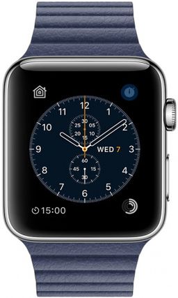 Apple Watch Series 2 (MNPW2RU/A) - 42 мм, нержавеющая сталь, тёмно-синий кожаный ремешок— фото №1