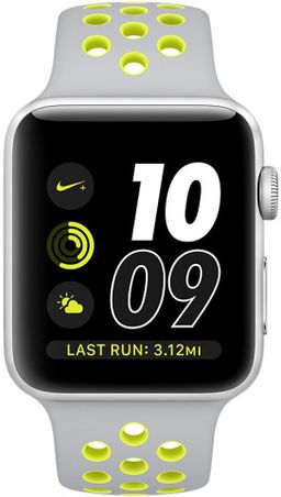 Apple Watch Nike+ (MNYP2RU/A) - 38 мм, серебристый алюминий, спортивный ремешок Nike цвета «листовое серебро/салатовый»— фото №1