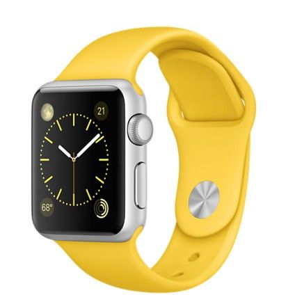 Apple Watch Sport (MMF02) - 38 мм, серебристый алюминий, жёлтый спортивный ремешок— фото №0