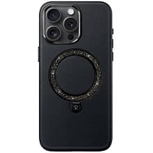 Чехол-накладка PYNANA Dancing Circle для iPhone 16 Pro, экокожа, черный - 0