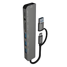 Адаптер мультипортовый PERO MH07 7 в 1, серый - 1